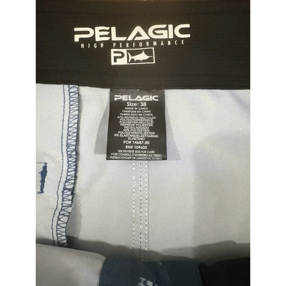 Pelagic Board Fishing Shorts Mens 38 Blue Hybrid Fish Print - Picture 3 of 7
